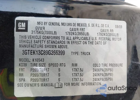 2009 GMC Sierra 1500 Sl z USA, uszkodzony, nr VIN 3GTEK13C89G266399